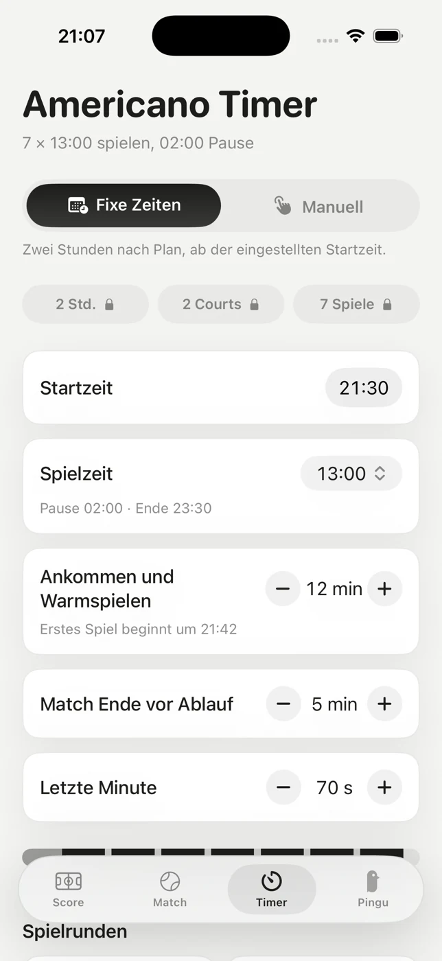 Der laufende Timer: ein grosser Ring mit der Restzeit, darunter der aktuelle Abschnitt.